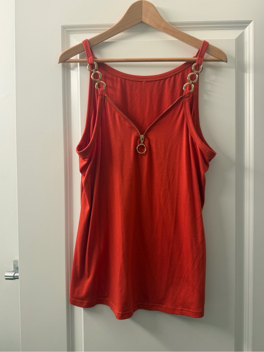 Gold-Ring Accent Sleeveless Tank Top in Bright Orange